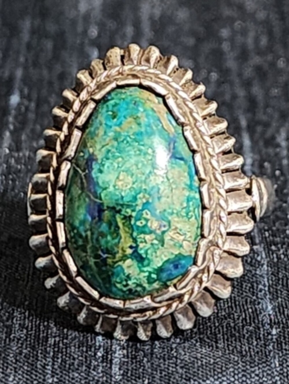 Green Teardrop Stone Ring Sterling Silver Native American Sz 7 Turquoise